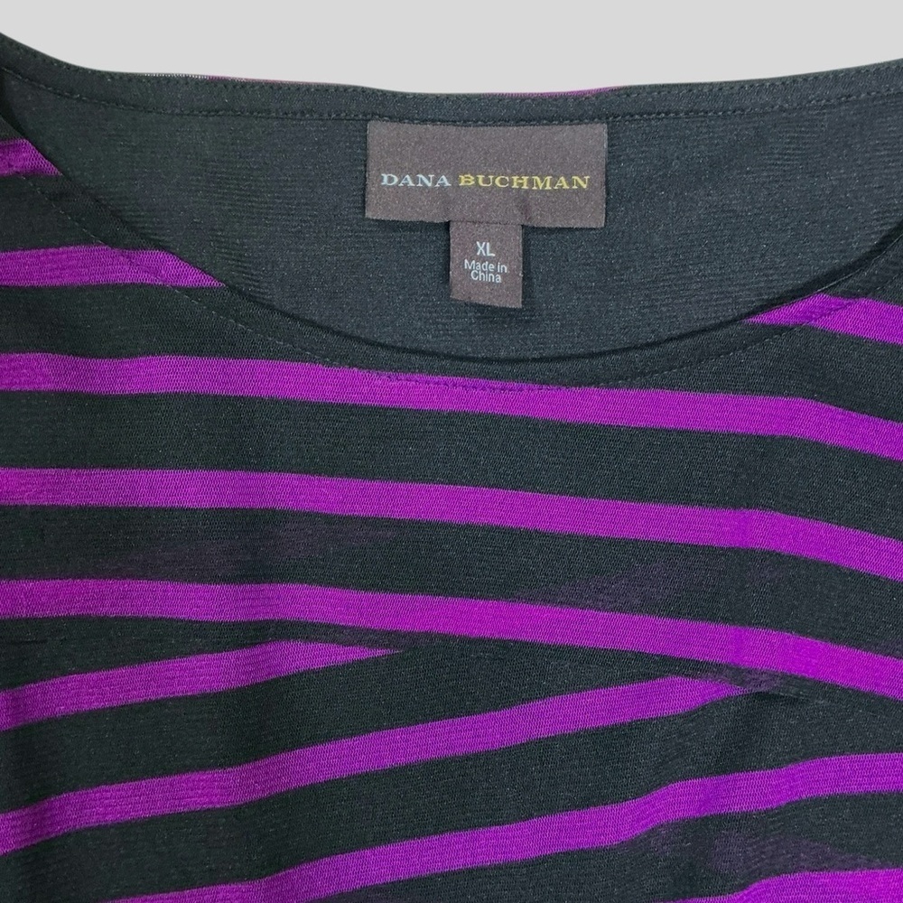 Dana Buchman Tunic Top Sheer Waterfall Layers 3/4 Sleeve Purple Black Women XL - Picture 2 of 16